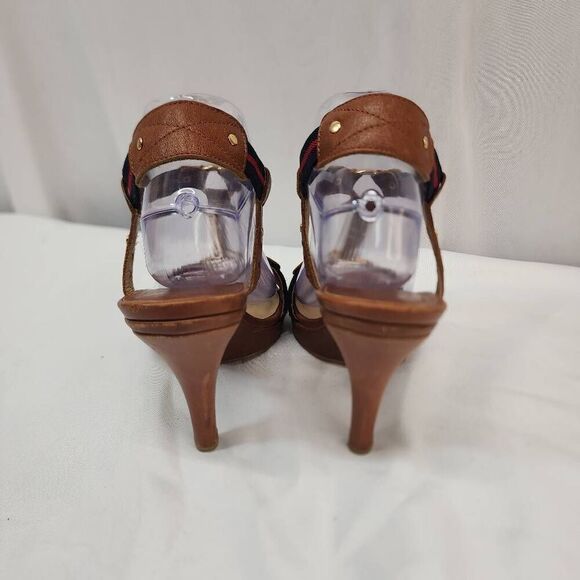 Michael Kors Size 9 Seaport T-Strap Luggage Leather High 4.5" Heels - Picture 4 of 8